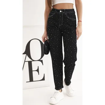 Dámské džíny Dámské džíny s vysokým pasem a třpytkami černé Velikost: M
