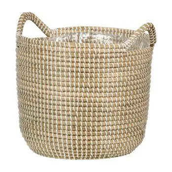 Úložný box Košík z mořské trávy 514 bílá 32 - s fóliovou vložkou a úchyty