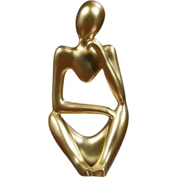 Abstraktní soška 6 x 5 x 13 cm Sedící přemýšlející figura Moderní dekorace na stůl Umělecká bytová a kancelářská dekorace z pryskyřice zlatá