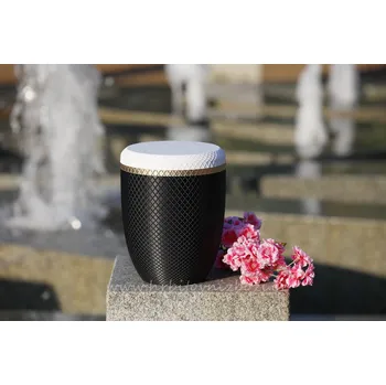 Smuteční dekorace Plastová urna dualtone zlatý pásek 2.