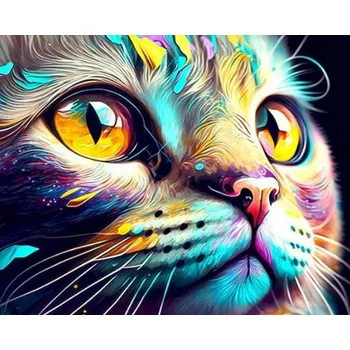Diamantové malování Diamond painting/HOMFUN - Barevná kočka + třpytivé kamínky