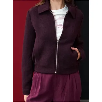 Sinsay - Bomber bunda s límečkem - burgundy - 555FH-92M - 555FH-92M-XS
