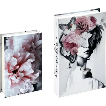 Falešná kniha s úložným prostorem Peony a motýli Dekorativní otevíratelná kniha bílá s květinovým a motýlím motivem