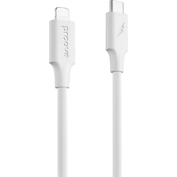 Silikonový kabel Proove USB-C - Lightning, pruhovaný, 1m, 3A, bílý
