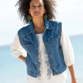 Dámská vesta Džínová vesta na knoflíky sepraná modrá 44