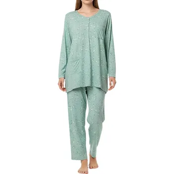 Dámské pyžamo Dámské bavlněné pyžamo s kapsou – dlouhý kabátek Linda - 2315 M zelená