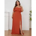 šifonové svatební šaty s odhalenými rameny a rozparkem Barva: Oranžová, Velikost: 4XL