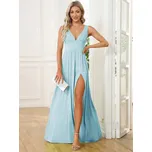 Maxi šaty s hlubokým výstřihem a rozparkem Barva: Modrá, Velikost: 6XL