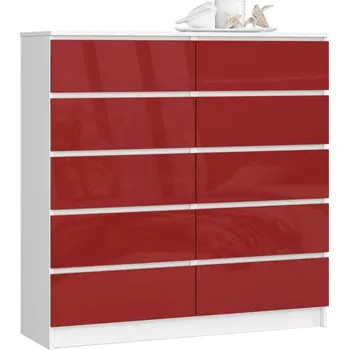 Komoda Vysoká šuplíková komoda SAVRILA - bílá / červená lesklá