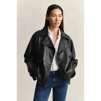 Dámský kabát KABÁT GANT LEATHER SHORT TRENCH COAT BLACK