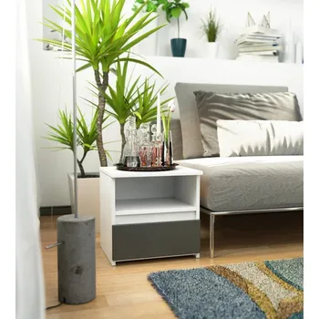 Noční stolek Noční stolek s poličkou VALESTRA - bílý / tmavě šedý