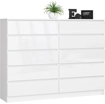 Komoda Velká šuplíková komoda SAVRILA - bílá / bílá lesklá