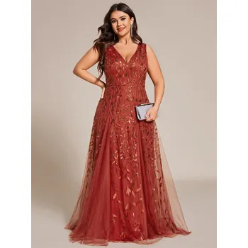 Dámské šaty Lesklé flitrové večerní šaty bez rukávů s tylem Barva: Oranžová, size: 24