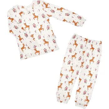 Chlapecké pyžamo Pyžamo s dlouhým rukávem, bavlněné pro dívky, srnky, krémová barva LALA 110