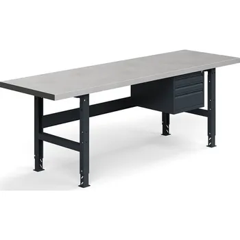 Dílenský stůl Dílenský stůl TRUST, se 3 zásuvkami, 2500x760mm, 600 kg, ocelový povrch