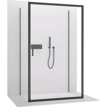 CERANO - Třístěnný sprchový kout Varone LINE U L/P - 6 mm - černá matná, transparentní sklo - 130x80x195 cm - posuvný