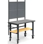 Pojízdný dílenský stůl TRUST, panel na nářadí, spodní police, 1500x760 mm, vinylový povrch