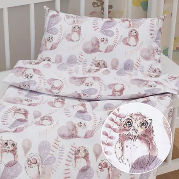 Povlečení Dětské bavlněné povlečení do postýlky Sandra SA-284 Hnědé sovy Do postýlky 90x130 a 40x60 cm