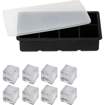 Nádoba na led Silikonová forma na led 8místná čtvercová s víkem a mřížkou, 21,5x5x11,5 cm – Ideální pro přípravu ledu bez nečistot a s jednoduchým vyjímáním