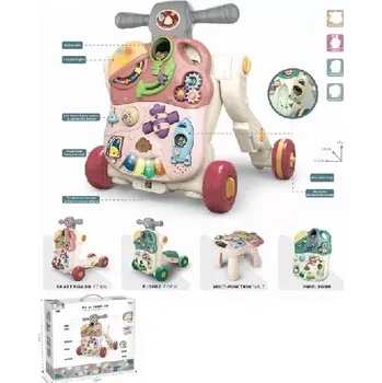 Dětské chodítko Dřevěné růžové chodítko pro děti s interaktivními aktivitami