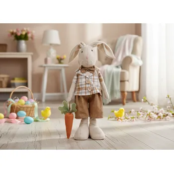 Velikonoční dekorace HOMLA LUPE 877655 Velikonoční figurka s teleskopickýma nohama chlapec zajíc s mrkví