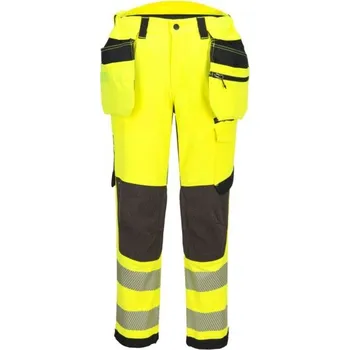 montérky PortWest | EV4 strečové pracovní kalhoty s vysokou viditelností s odnímatelnými kapsami třídy 2 - Yellow/Black Tall / 48 / 48 / žlutá