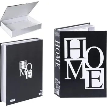 Falešná kniha HOME s úložným prostorem Dekorativní otevíratelná kniha černá s bílým nápisem HOME