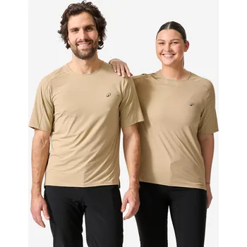 cyklistický dres ROCKRIDER Unisex cyklistický dres s krátkým rukávem na horské kolo 500 L BÉŽOVÁ|KAŠTANOVÁ|ŠEDÁ