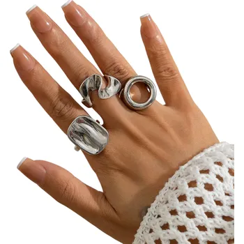 Prsten Sada 3 ks dámských prstenů velikost 53 - 54 Zinková slitina Moderní kruh ovál nepravidelný organický kroucený tvar Hladký šperk stříbrná