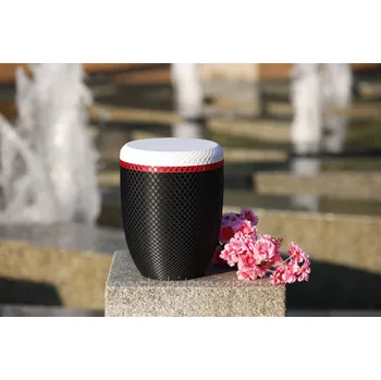 Smuteční dekorace Plastová urna dualtone červeno zlatý pásek 2.