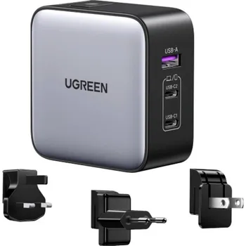UGREEN 90409 nabíjecí adaptér, USB-C® zásuvka, USB-C® zásuvka, USB-A zásuvka, 65 W, šedá