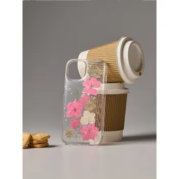 Pouzdro na mobilní telefon Sinsay - Průhledné pouzdro na iPhone 13/14 se sušenými růžovými květy a třpytkami - vícebarevná - 201HJ-MLC - 201HJ-MLC-ONE