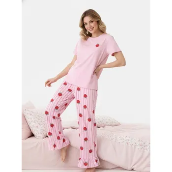 Dámské pyžamo Sinsay - Dvoudílné pyžamo s motivem jahod a volánkem - růžová - 395IH-30P - 395IH-30P-XS