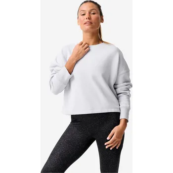 Dámská mikina DOMYOS Dámská fitness mikina crop pohodlná pružná XS MODRÁ|ŠEDÁ