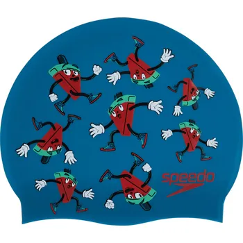 SPEEDO Silikonová čepice Speedo Junior s potiskem, tyrkys/meloun MODRÁ|RŮŽOVÁ