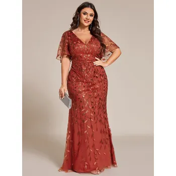 Dámské šaty Dlouhé plesové šaty typu rybí ocas s volánovými rukávy Barva: Oranžová, Velikost: 8XL