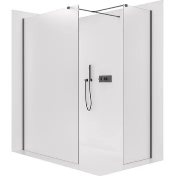 CERANO - Sprchová zástěna Walk-in Onyx T L/P - 8 mm - hranatá vzpěra - černá matná, mléčné sklo - 50x30x200 cm