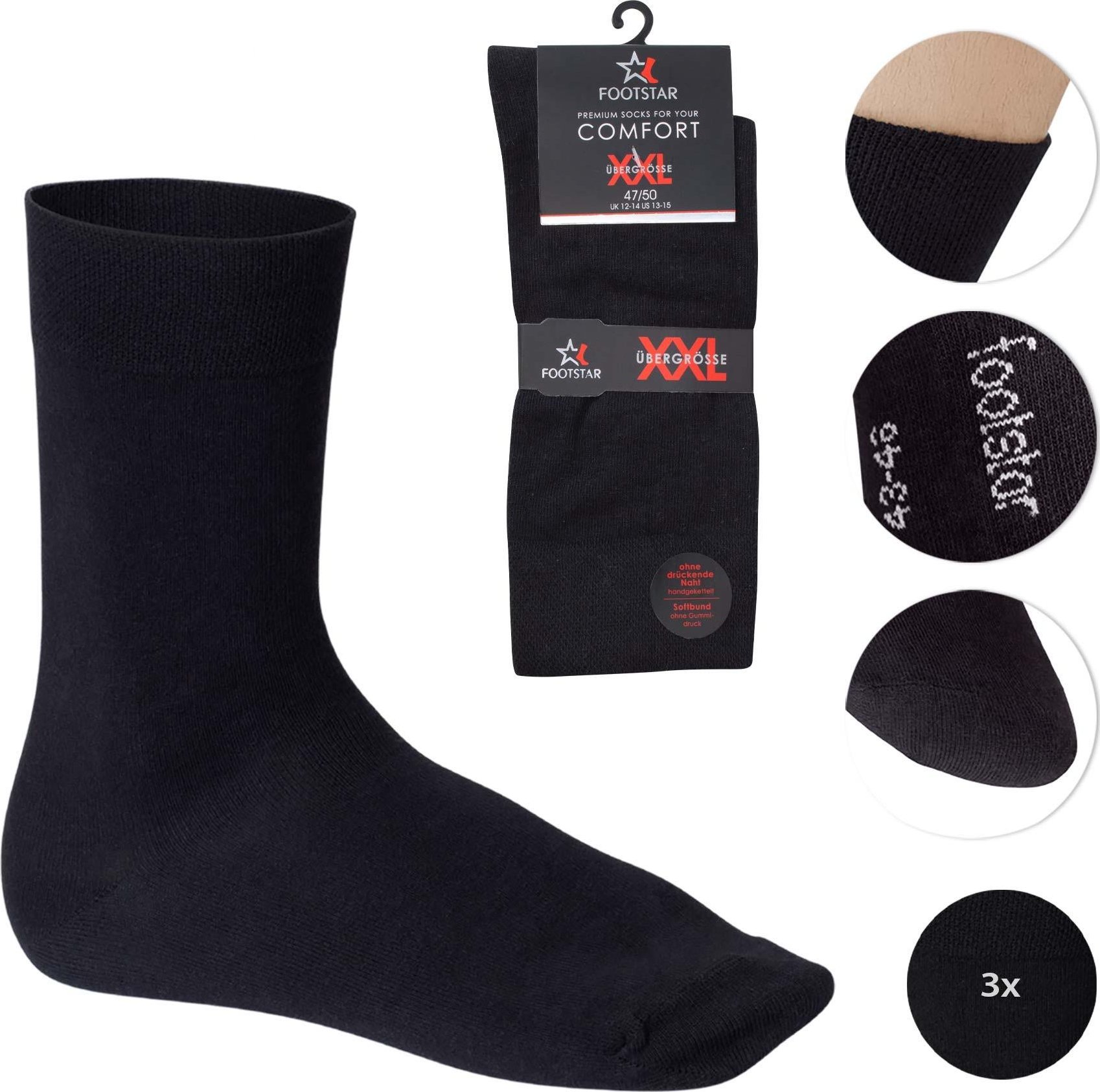 Pánské ponožky komfortní lem, vel. 47-50 černé 47-50 Černá