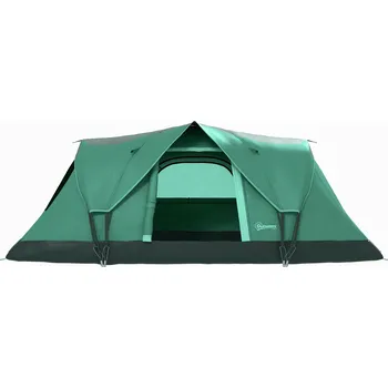Stan Campingový stan Outsunny pro 5-6 osob, tunelový stan s kolíky, kupolový stan, polyester, army zelená + černá, 4,55 x 2,3 x 1,8 m