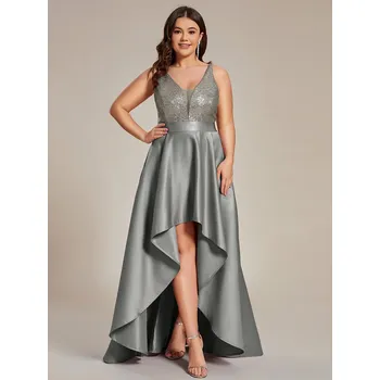 Dámské šaty Asymetrické plesové šaty s hlubokým výstřihem do V Barva: Šedá, Velikost: 8XL