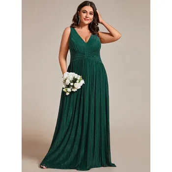 Dámské šaty Třpytivé společenské večerní šaty bez rukávů Barva: Tmavě Zelená, Velikost: 6XL