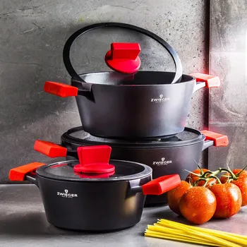 Sada nádobí ZWIEGER Obsidian černá - sada 3 hliníkových hrnců s pokličkami