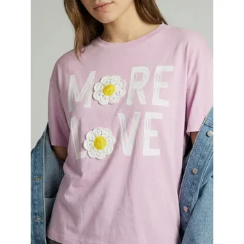 Sinsay - Bavlněné tričko s 3D aplikací - levandulová - 133HA-04X - 133HA-04X-S