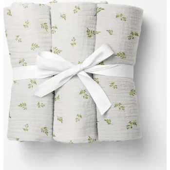 látková plena Mušelínová plena/dečka Nature MSN-081 Zelené větvičky na bílém - ZVÝHODNĚNÁ SADA 3 KS 70x70 cm - Sada 3 ks