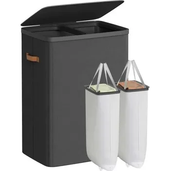 Koš na prádlo Moderní koš na špinavé prádlo 170L se 2 přihrádkami černý 56x75x40 cm