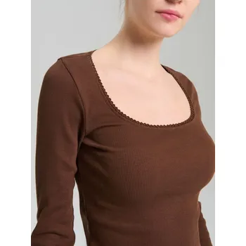 Oblečení a móda Sinsay - Bavlněná halenka s dlouhým rukávem - hnědá - 552HC-88X - 552HC-88X-XS