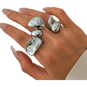 Prsten 3 ks Dámské prsteny Otevřené nastavitelné kulaté geometrické tvary Hladký povrch Moderní prsteny ze zinkové slitiny stříbrná