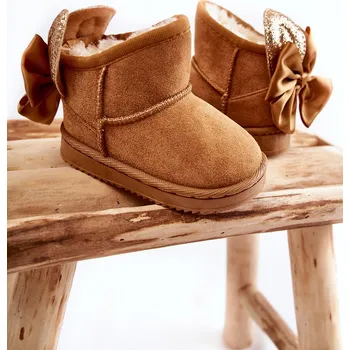 Dívčí obuv Dívčí teplé sněhule s mašlemi Meriva Barva: Béžová, Velikost: 27