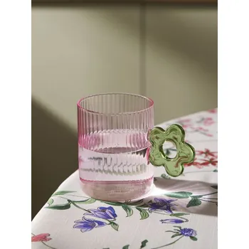 Sinsay - Rýhovaný skleněný hrnek s ozdobným uchem - pastelová růžová - 772IH-03X - 772IH-03X-ONE