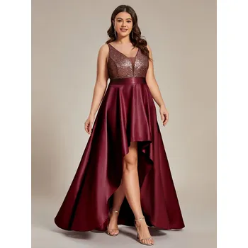Dámské šaty Asymetrické plesové šaty s hlubokým výstřihem do V Barva: Bordová, Velikost: 6XL